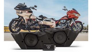 Rockford OEM subwoofer for Harley-Davidson motorcycles.