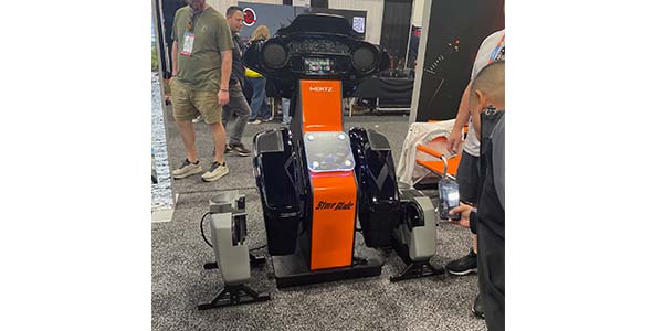Hertz is offering a motorcycle audio demo-merchandiser designed to look like a Harley-Davidson.
